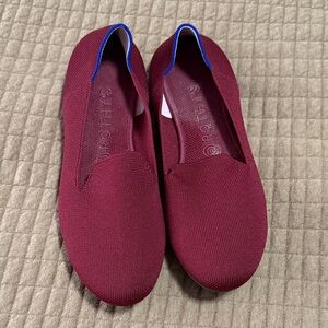 Rothy's Burgundy Flats with Blue Trim